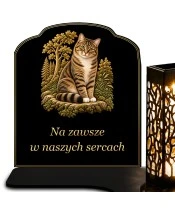 Znicz solarny z tabliczką i lampionem — Kot — Na zawsze w naszych sercach - widok produktu