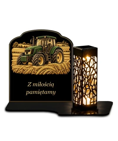 Znicz solarny z tabliczką i lampionem — Traktor — Pamięć o rolniku - widok główny