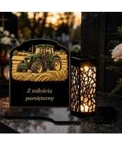 Znicz solarny z tabliczką i lampionem — Traktor — Pamięć o rolniku - widok produktu