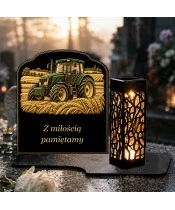 Znicz solarny z tabliczką i lampionem — Traktor — Pamięć o rolniku - widok produktu