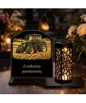 Znicz solarny z tabliczką i lampionem — Traktor — Pamięć o rolniku - widok produktu