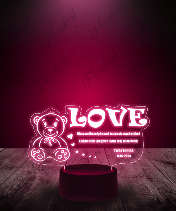 Lampka LED 3D Plexido Prezent na Walentynki Miś Love - 1