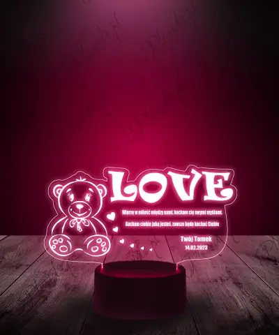 Lampka LED 3D Plexido Prezent na Walentynki Miś Love - 1