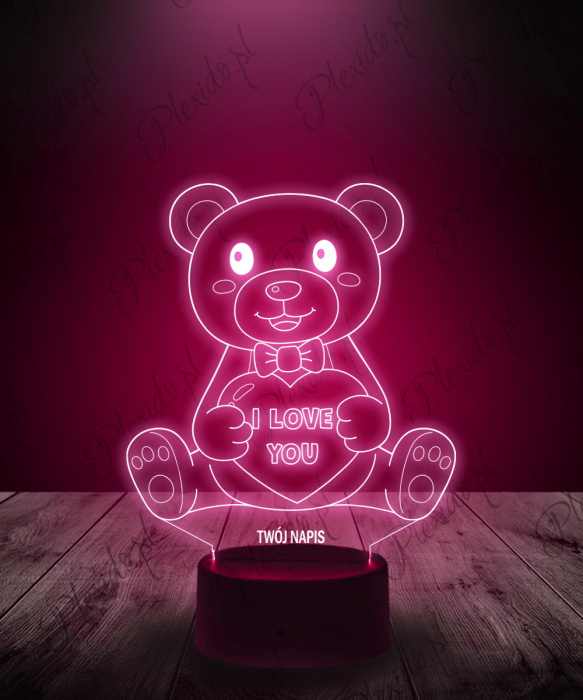 Lampka LED 3D Plexido Prezent na Walentynki Miś I Love You - 2