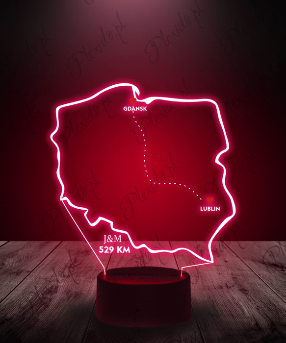 Lampka LED 3D Plexido Prezent na Walentynki Mapa Polski - 1