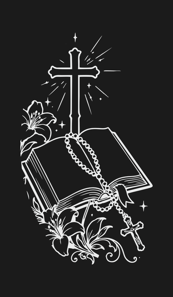 Biblia otwarta z krzyżem i różańcem